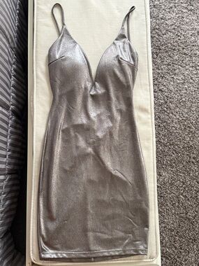 Windsor Silver Metallic Backless Slip Dress